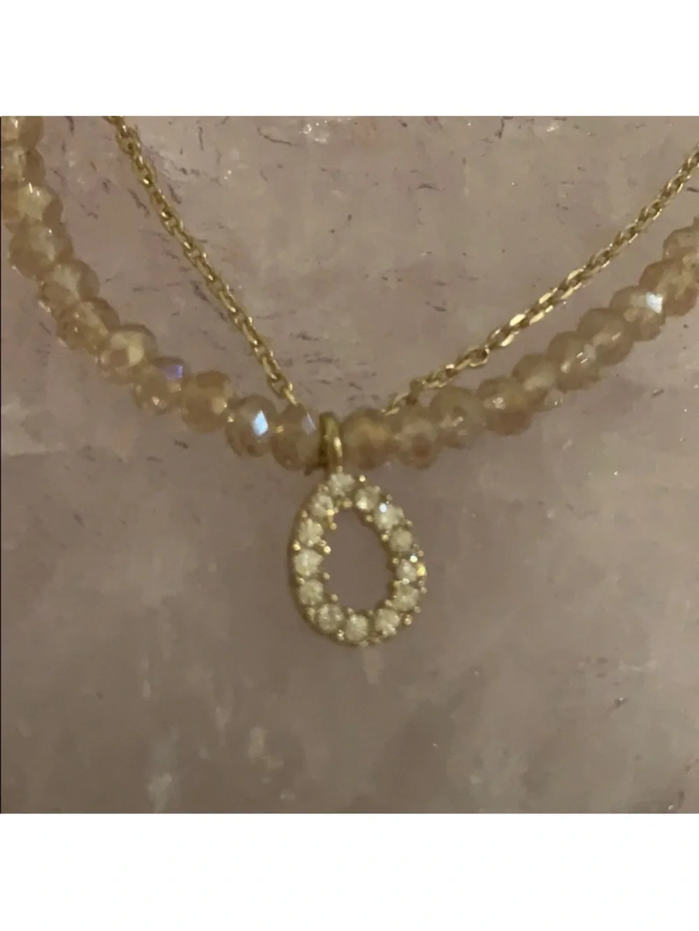 Forever 21 Gold-Tone Pink Crystal Stretch Bracelet with Pave Teardrop Charm